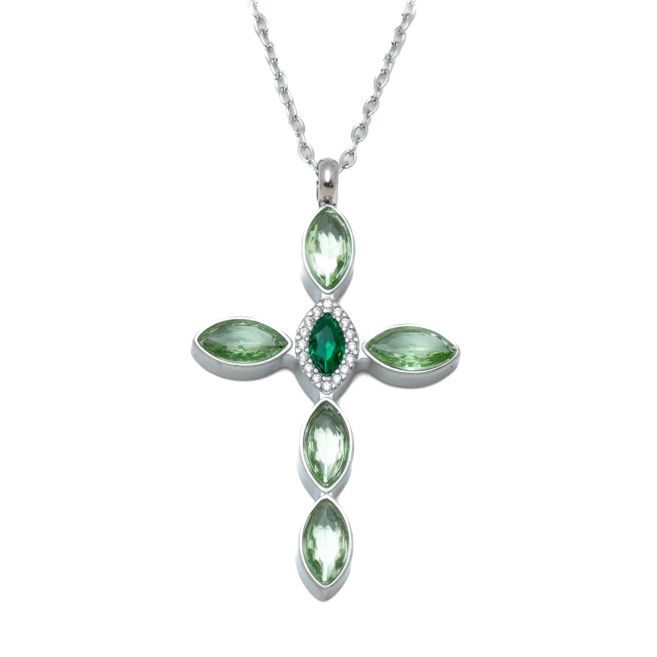 COLLAR ZO15374N PLATEADO VERDE ACERO INOXIDABLE E31