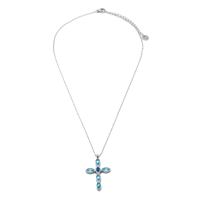 COLLAR ZO15374N PLATEADO AZUL ACERO INOXIDABLE E31