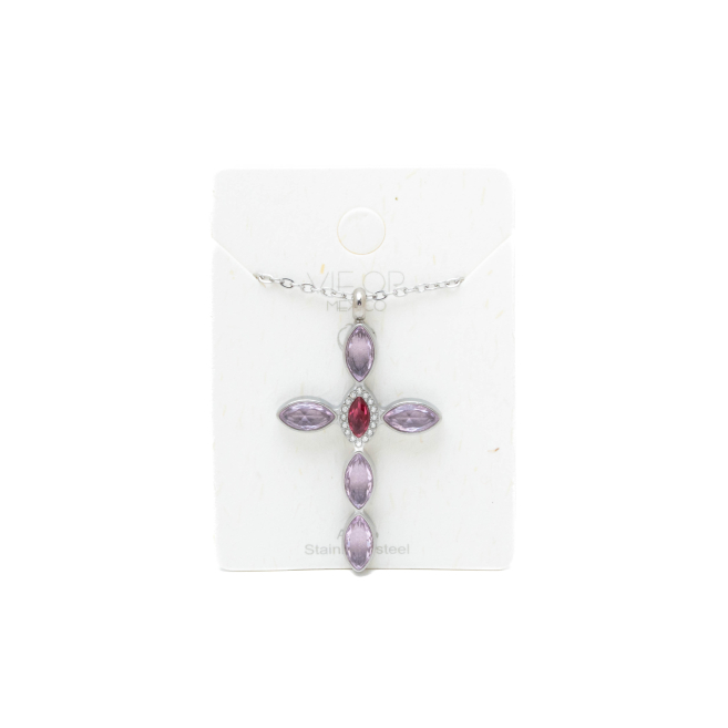 COLLAR ZO15374N PLATEADO ROSA ACERO INOXIDABLE E31