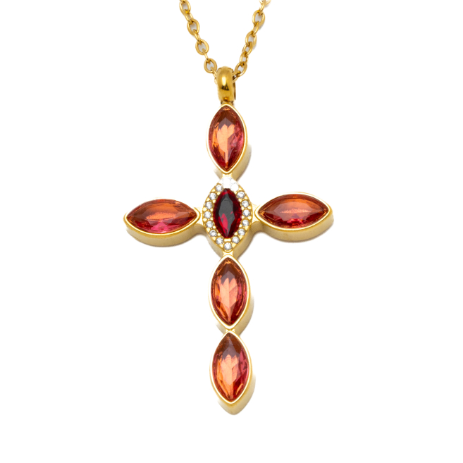 COLLAR ZO15374N DORADO ROJO ACERO INOXIDABLE E31