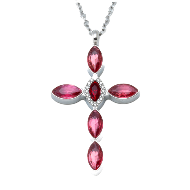 COLLAR ZO15374N PLATEADO ROJO ACERO INOXIDABLE E31