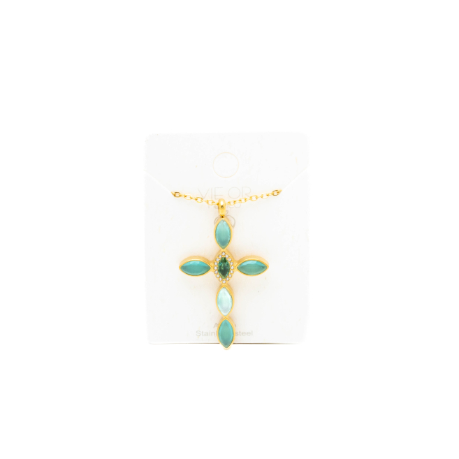 COLLAR ZO15374N DORADO VERDE ACERO INOXIDABLE E31