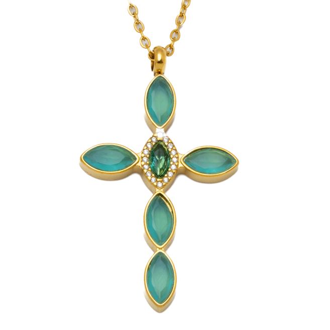 COLLAR ZO15374N DORADO VERDE ACERO INOXIDABLE E31