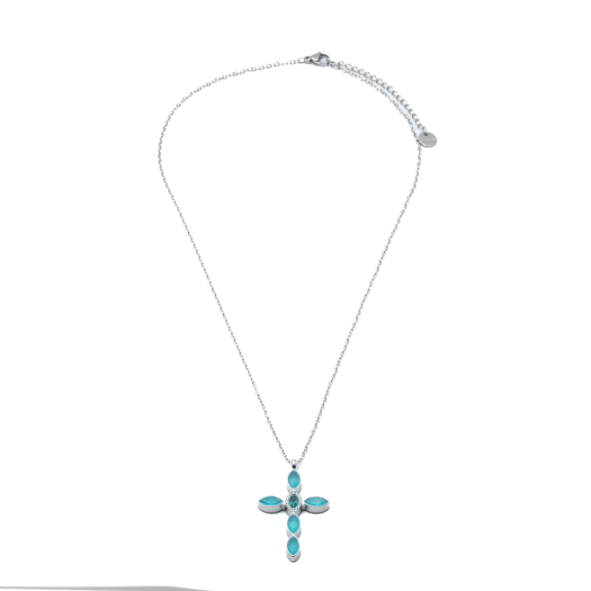 COLLAR ZO15374N PLATEADO VERDE ACERO INOXIDABLE E31
