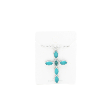 COLLAR ZO15374N PLATEADO VERDE ACERO INOXIDABLE E31