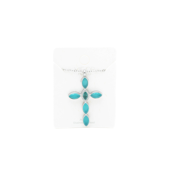 COLLAR ZO15374N PLATEADO VERDE ACERO INOXIDABLE E31