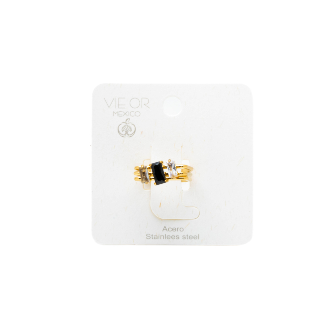 ANILLO ZO15469R DORADO BLANCO/NEGRO ACERO INOXIDABLE A38