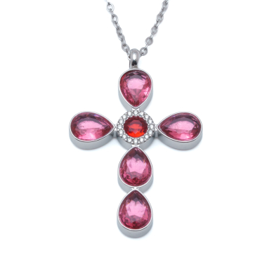COLLAR ZO15375N ROJO PLATEADO Acero Inoxidable 2D11