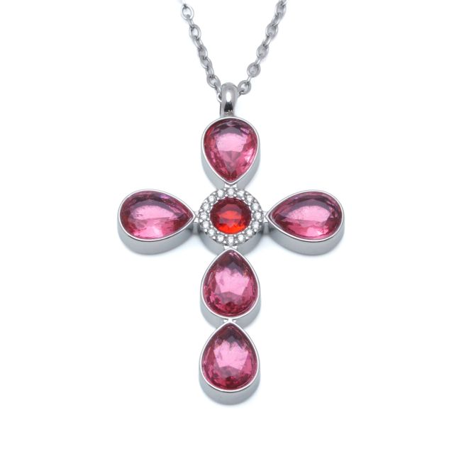 COLLAR ZO15375N ROJO PLATEADO Acero Inoxidable 2D11