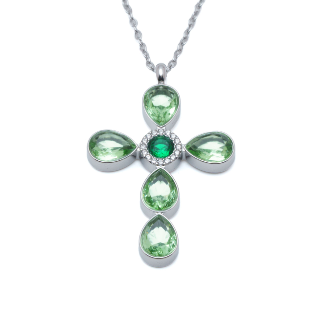 COLLAR ZO15375N VERDE PLATEADO Acero Inoxidable 2D11
