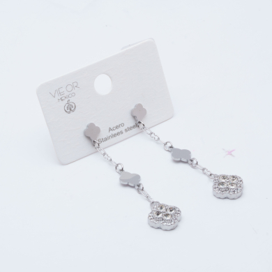 ARETES ZO15104E PLATEADO+BLANCO Acero Inoxidable G25