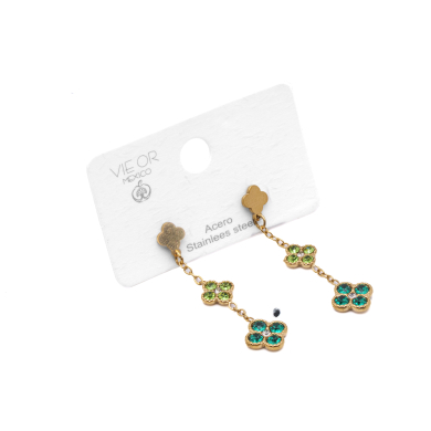 ARETES ZO15105E DORADO+VERDE Acero Inoxidable G25