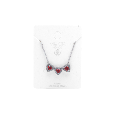 COLLAR ZO14967N PLATEADO+ROJO Acero Inoxidable 2D21 2D21